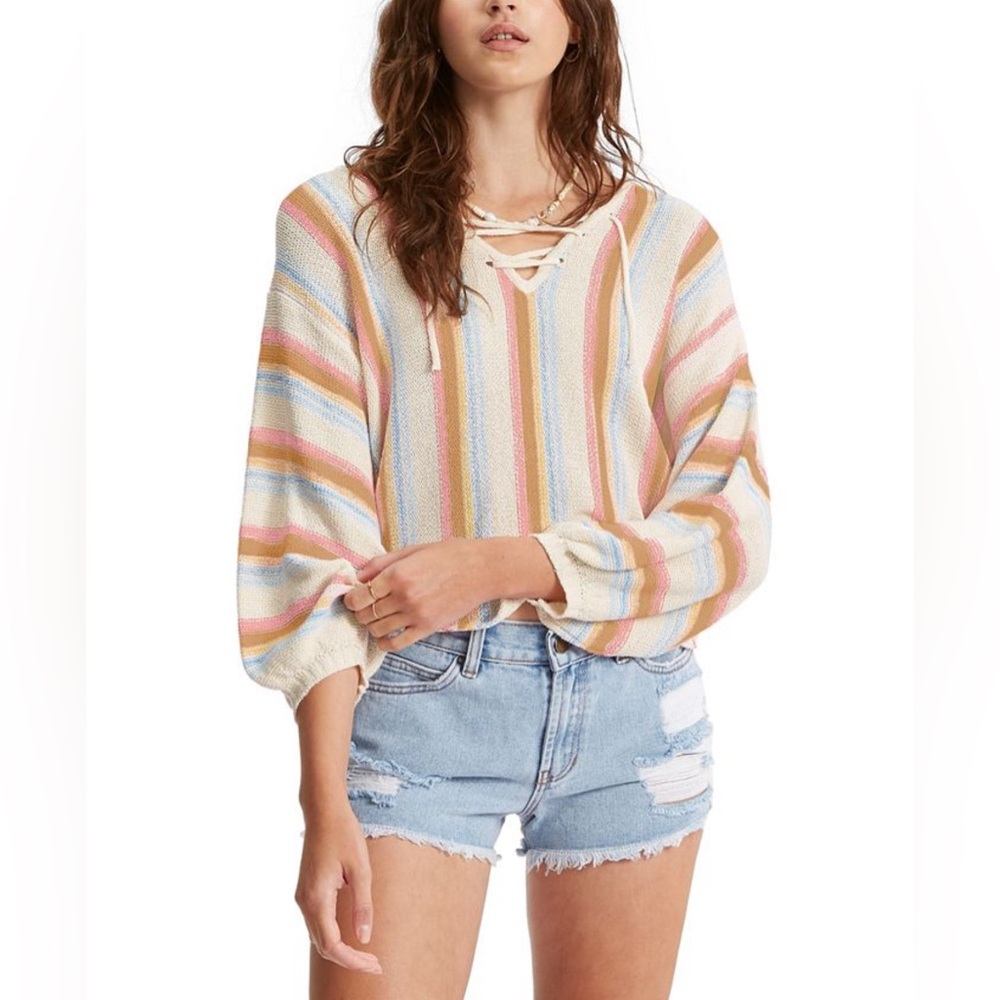Billabong So Sweet Lace-Up Striped Sweater